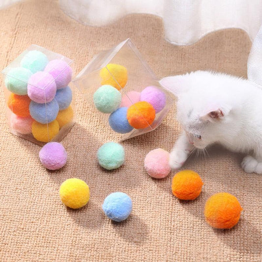 12-Piece Colorful Plush Cat Toy Balls Interactive Kitten Play Set