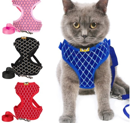 Rhinestone Cat Harness Leash Set Breathable Mesh Small Pet Vest