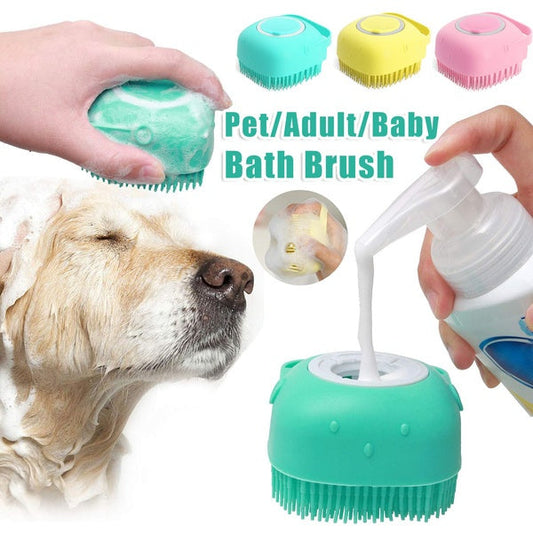 Silicone Dog Bath Massage Glove Brush Shampoo Dispensing Pet Grooming Tool