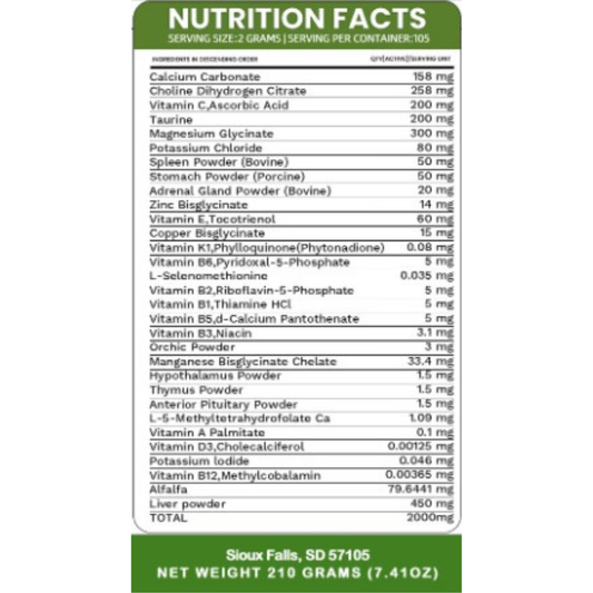 Holistic Total Body Support Multivitamin Glandular Blend Dogs Cats Supplement