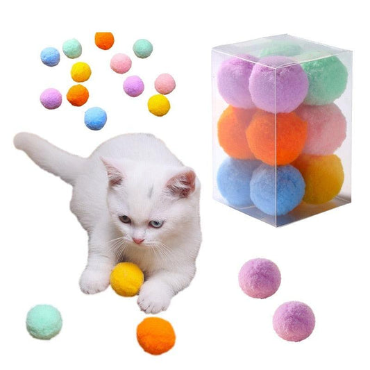 12-Piece Colorful Plush Cat Toy Balls Interactive Kitten Play Set