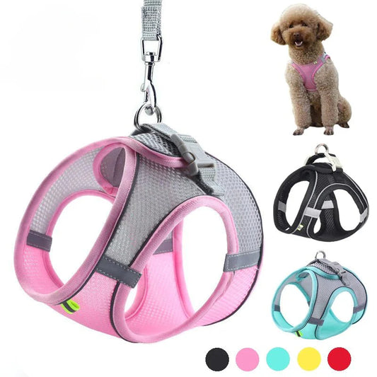 Adjustable Reflective Puppy Harness Leash Set Breathable Soft Pet Vest